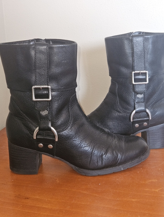 Harley-Davidson Shoes - Harley-Davidson Black Leather Mid-Calf Buckle Heeled Boots